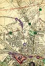 Highgate Ponds, Traitors' or Parliament Hill, North Metropolitan Railway Tunnel 1866, Dartmouth Park, New River Reservoirs, Hampstead Junction Railway, Midland Railway, Kentish Town, Primrose Hill, Camden Town, & North London Railway; & References No 2, No 6, No 10, No 21, 33, 34, 39, 40, 109, 116, 126, 127, 128, & 135