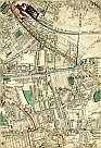Walworth, South Eastern Railway, Brighton & South Coast Railway, South Eastern Railway (Bricklayers Arms Extension), Old Kent Road, Grand Surrey Canal, Peckham New Town, Peckham, London Chatham & Dover Railway, & Camberwell; & References B5, B12, No 1, 100, & 103